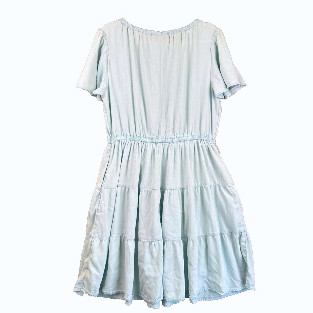Lane Bryant Chambray Babydoll Dress Size 14 Blue Tiered Ruffle Belted Pockets - Picture 5 of 13